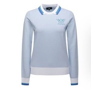 NWT ANEW Gold Logo Combination Pastel Sweater in Sky Blue